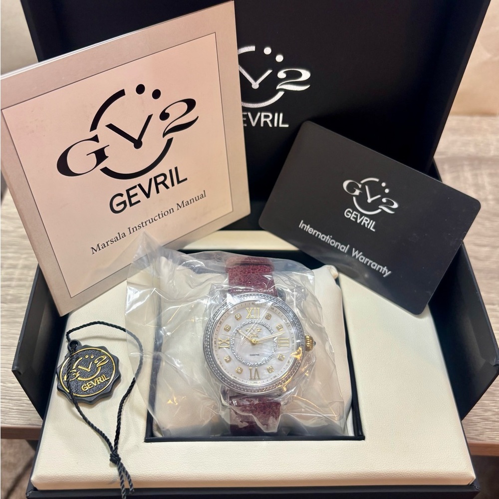 GV2 by Gevril Women’s 9864B Marsala Watch with Red Leather Strap